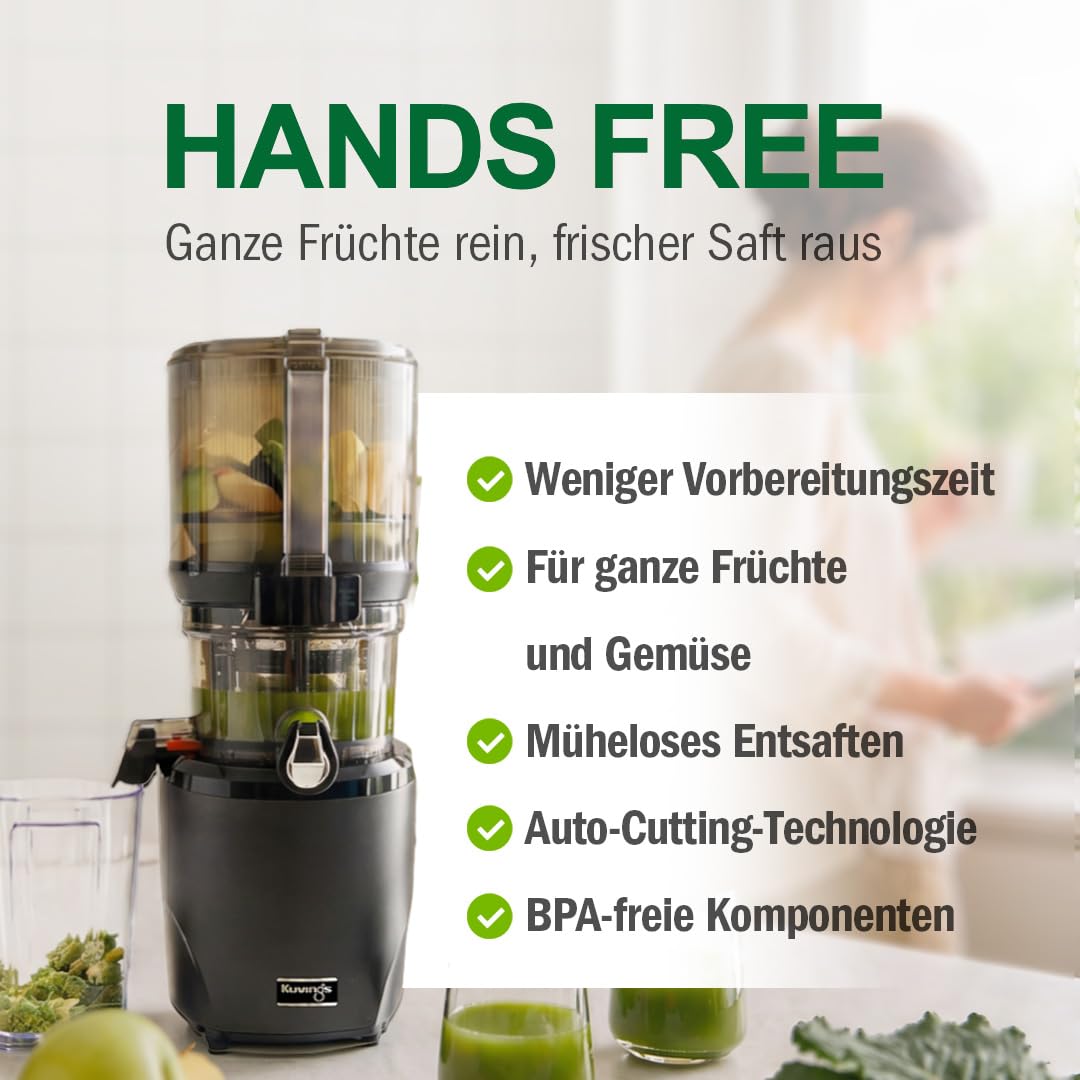 Kuvings AUTO10S Entsafter – Pflegeleichter Slow Juicer mit 3L Fassungsvermögen und 200W Motor ideal für Obst, Gemüse und Smoothies. (Matt Black) KHS-2571
