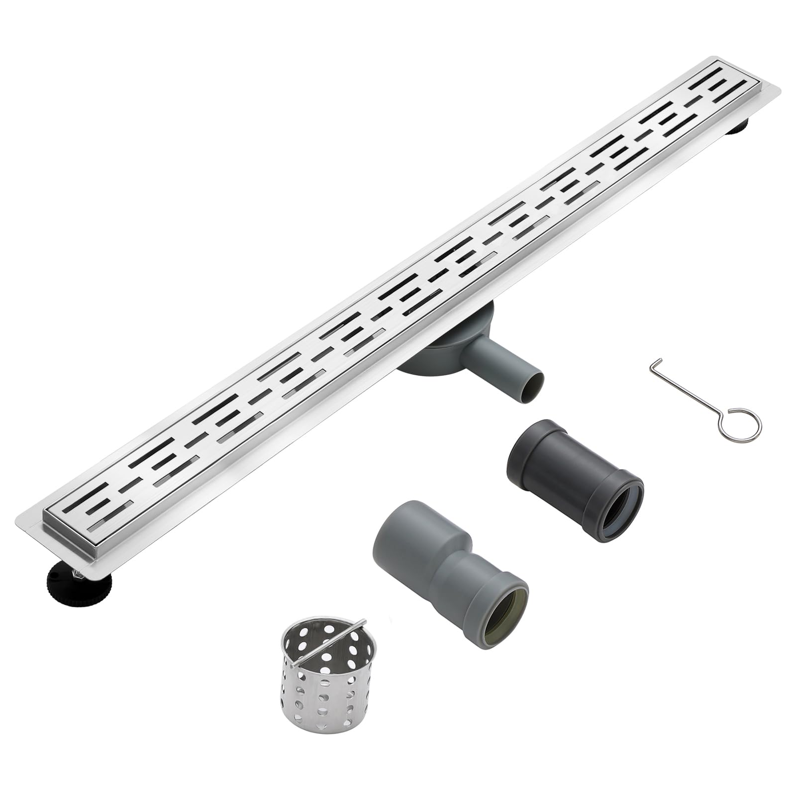 KEOKBON Shower Floor Drain 1000 x 70 mm 304 Stainless Steel, 360°Siphon with Anti-odor and Anti-clogging, 2 Waste Adapter DN50 DN40 for Bathroom, Balcony, Kitchen, Toilet