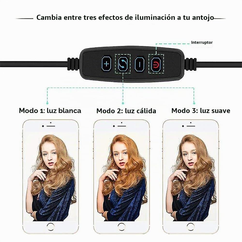Doki ZD666 LED Redondo con Tripode 210cm, Diameter 20cm Ring Light para Maquillaje, Tiktok, Stream, Fotografia