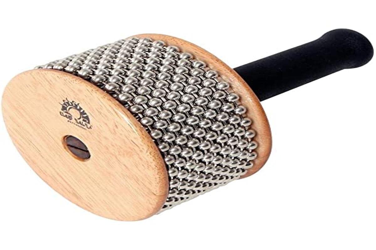 Club Salsa F835255 Cabasa, 18 cm x 11 cm & World Rhythm MAR56-NT Naturholz Maracas, handbemalt - Full Size Paar