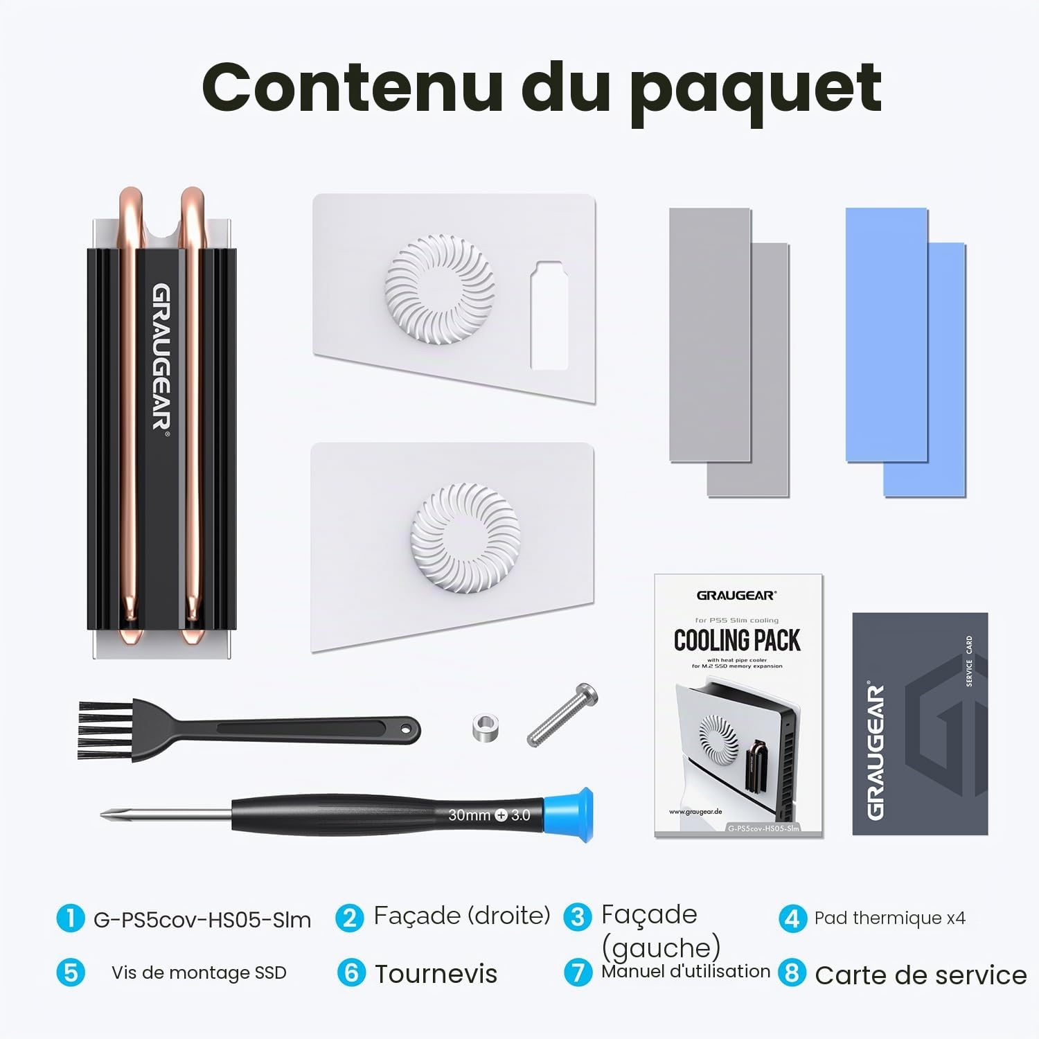 GRAUGEAR Pack de refroidissement M.2 SSD pour PS5 Slim, coque fine de ventilation PS5 et dissipateur thermique Open Air PS5 SSD, refroidisseur de caloduc pour PS5 M.2 SSD, caloduc en cuivre pur,