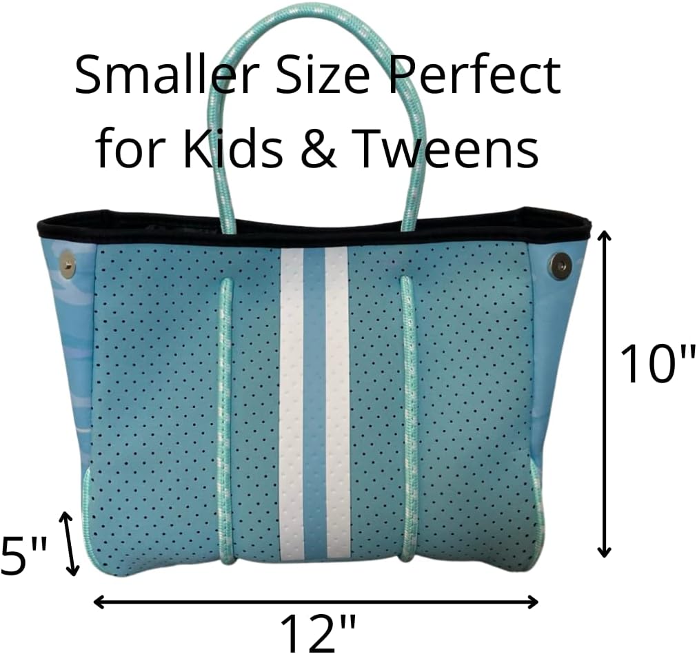 Dallas Hill Neoprene Small Tote Bag Blue & Camo School Weekender Girls Tween Kids Baby Mom Travel Beach Pool Totes Bags Diaper Family Teacher Catchall