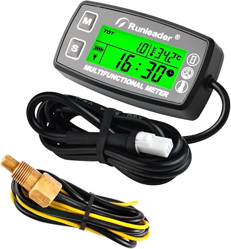 Runleader Medidor digital de hora de tacón, medidor de temperatura de aceite de agua del motor, RPM y temperatura, pantalla de retroiluminación para