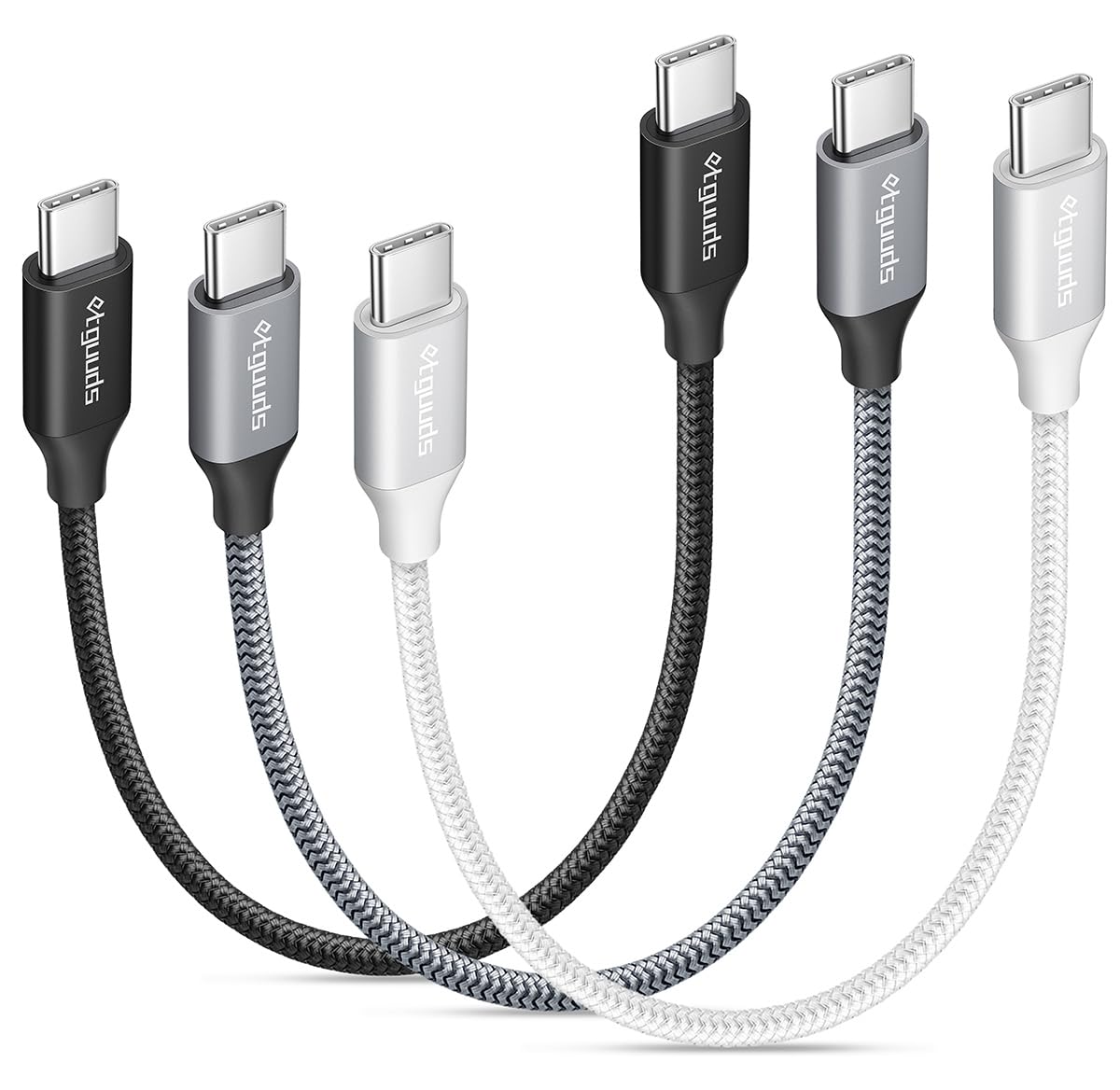 etguudsUSB C to USB C Cable 1ft, 3-Pack PD 60W Fast Charging USB Type C to Type C Charger Cable for Samsung Galaxy S23 S22 S21 Ultra W23 Note 20 5G, Z Flip/Fold 4 3, Tab S8 S8+, Pixel, USB C Laptop