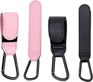 YIKANGHENG 4 Pack Cart Hook, Metal Black an Pink Hooks for Cart, Electric Vehicle and Bicycle Hanging Bags (Black Pink)