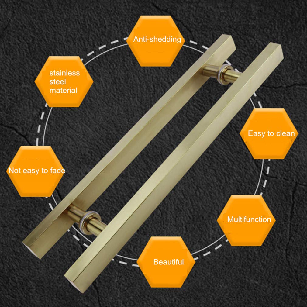Poignée de Porte en Verre Européen,Poignée à Double Barre Latérale Lourd en Acier Inoxydable Brossé,Bouton de Porte Carrée Rétro,pour Hotel Home Club Office Magasin Barn(goldCenter 800mm)