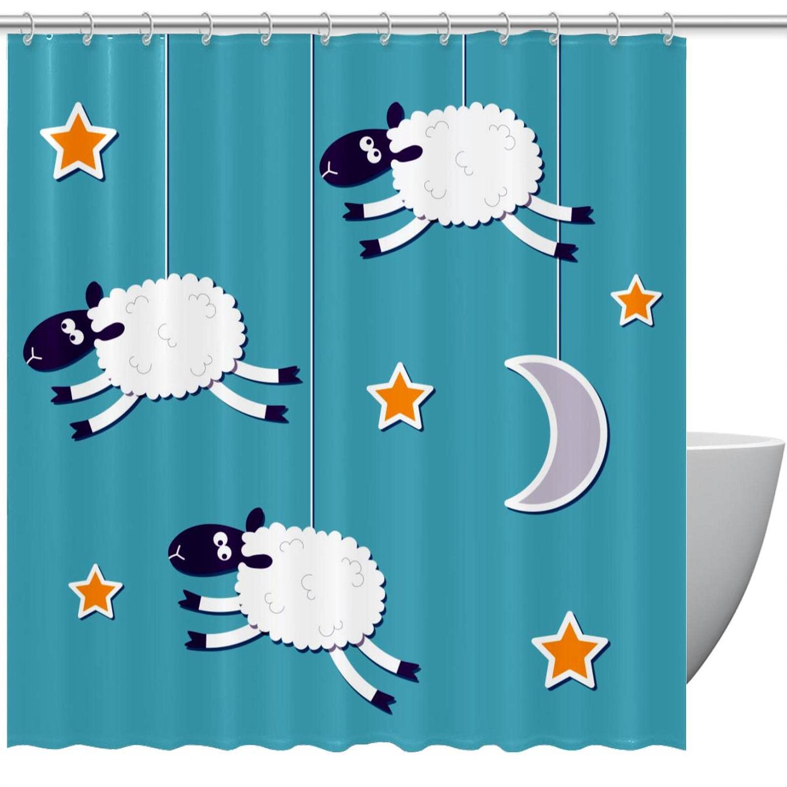Rideau de douche imperméable motif mouton en tissu lavable coloré 183 x 183 cm