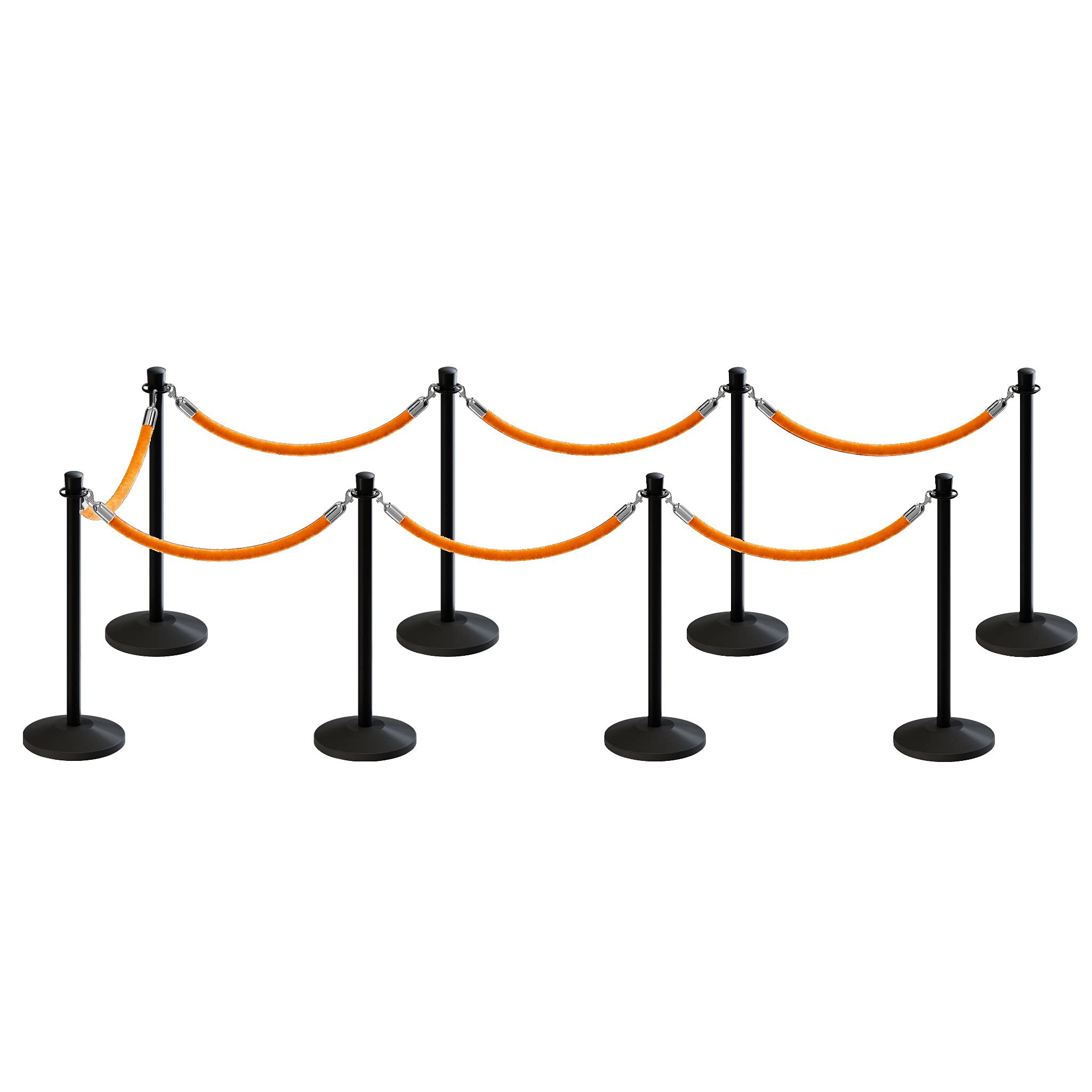 CCW Post and Rope Stanchion Kit with 8 Black Crown Top Posts and 7 Gold Heavy Duty Velvet Cotton Core Ropes (6ft.Each) in Polished Stainless Snap Ends