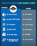 HUPEJOS 4 Channel Dash Cam Front and Rear, 5GHz WiFi GPS Dash Camera for Cars, 360° View Car Camera 4K 2160P/UHD, Free 64GB Card, Dashcam Voice Control, 8 IR Lamp Night Vision,24H Parking Mode(V8PLUS)