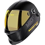 Welding Helmet Auto Darkening True Color Large Viewing, Welding Hood Solar/Rechargeable Battery Powered, Wide Shade 4/5-13 with 4 Arc Sensor, Optical Clarity Welder Mask for TIG MIG Stick Cut Grind