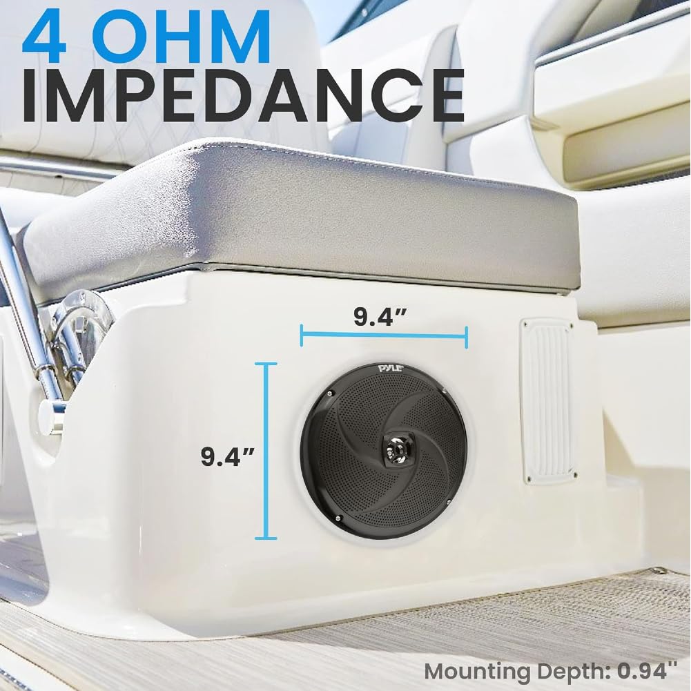2 PLMRS8B Altavoces Marinos fullrange, 2 vías, 8" 23,9 cm 239 mm, 160 vatios RMS, 320 vatios máx., 4 ohmios, Resistentes al Agua, para embarcaciones, Color Negro, par + Cables Gratis