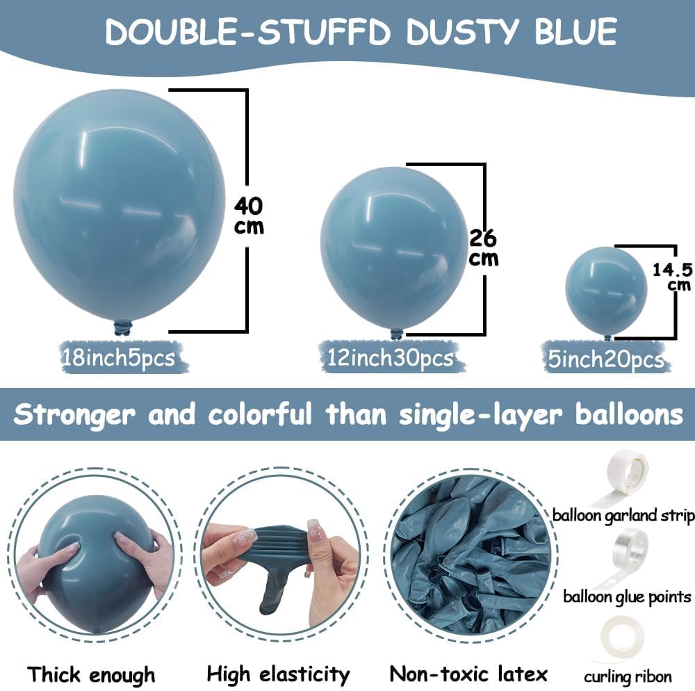 Dusty Blue Pink Double Stuffed Balloon Garland Different Sizes 18In 12In 5In Pastel Balloon Arch Kit For Baby Shower Wedding Gender Reveal Birthday Party Decorations