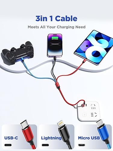 Vista 46 de Cargadores para múltiples dispositivos, cable de carga múltiple 3 en 1, cable de carga rápida múltiple de nailon trenzado, adaptador de cable USB