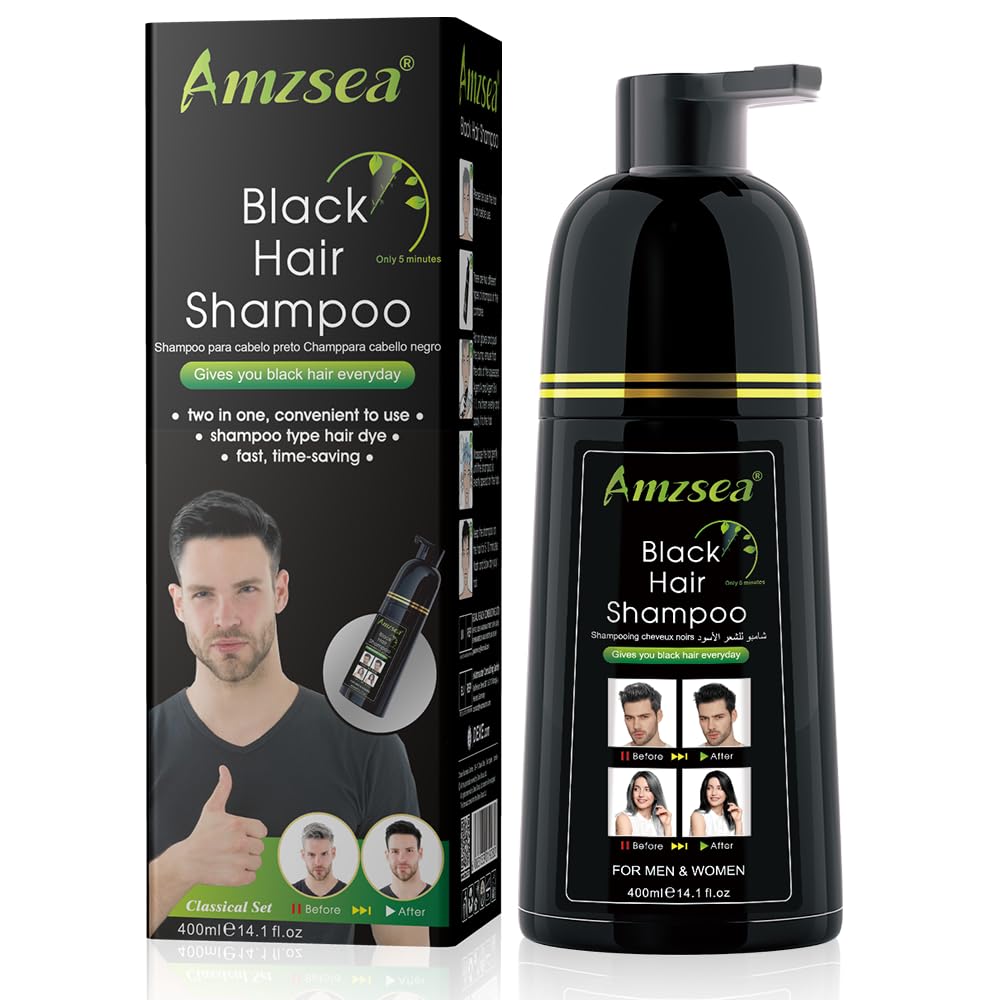 Instant black hair shampoo, hair dye shampoo for men and women - easy to use - quick and easy - lasts 30 days 3 in 1 black hair dye (Bottled)