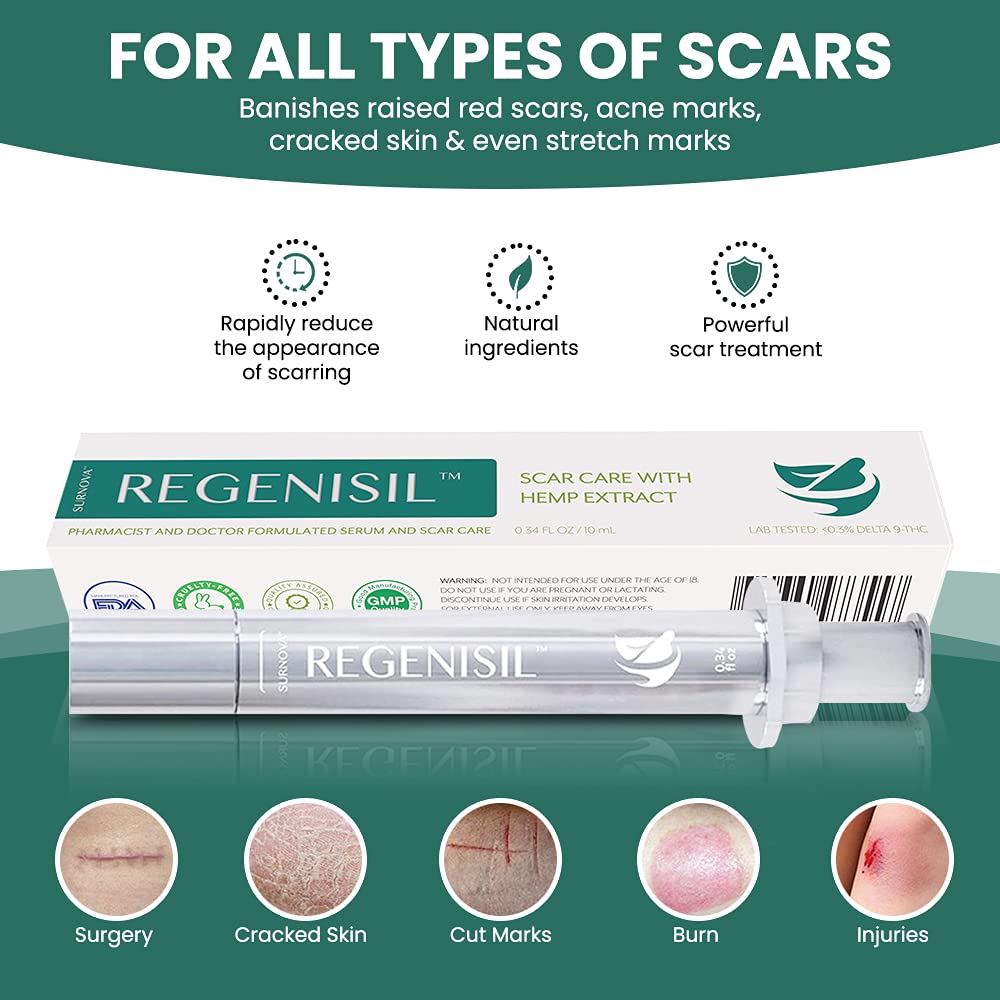 Regenisil Scar Removal Gel Treatment with SIlicone, Hemp Extract, Emu