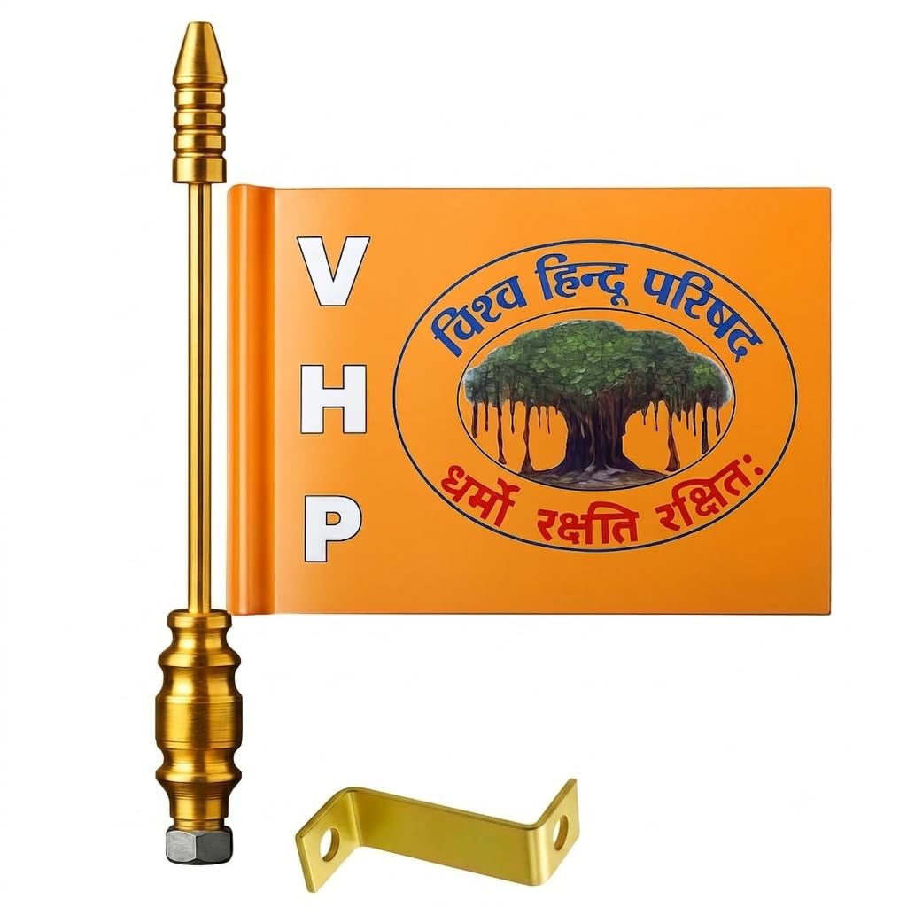 DASHDYNAMO VHP Car Bonnet Flag Kit | Vishva Hindu Parishad Saffron Car Hood Flag with Premium Metal Pole | Universal Fit for Cars & SUVs | Religious Car Decoration Accessory-image-14