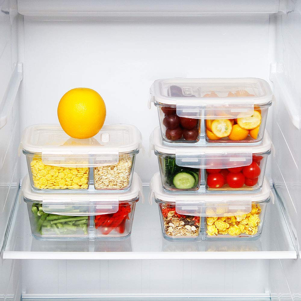 Contenedores de comida de confianza DAS (3 unidades 33.8oz) con bolsa de almuerzo de cristal 3 compartimentos separadores con tapas de bloqueo a prueba de fugas sin BPA apto para horno y microondas