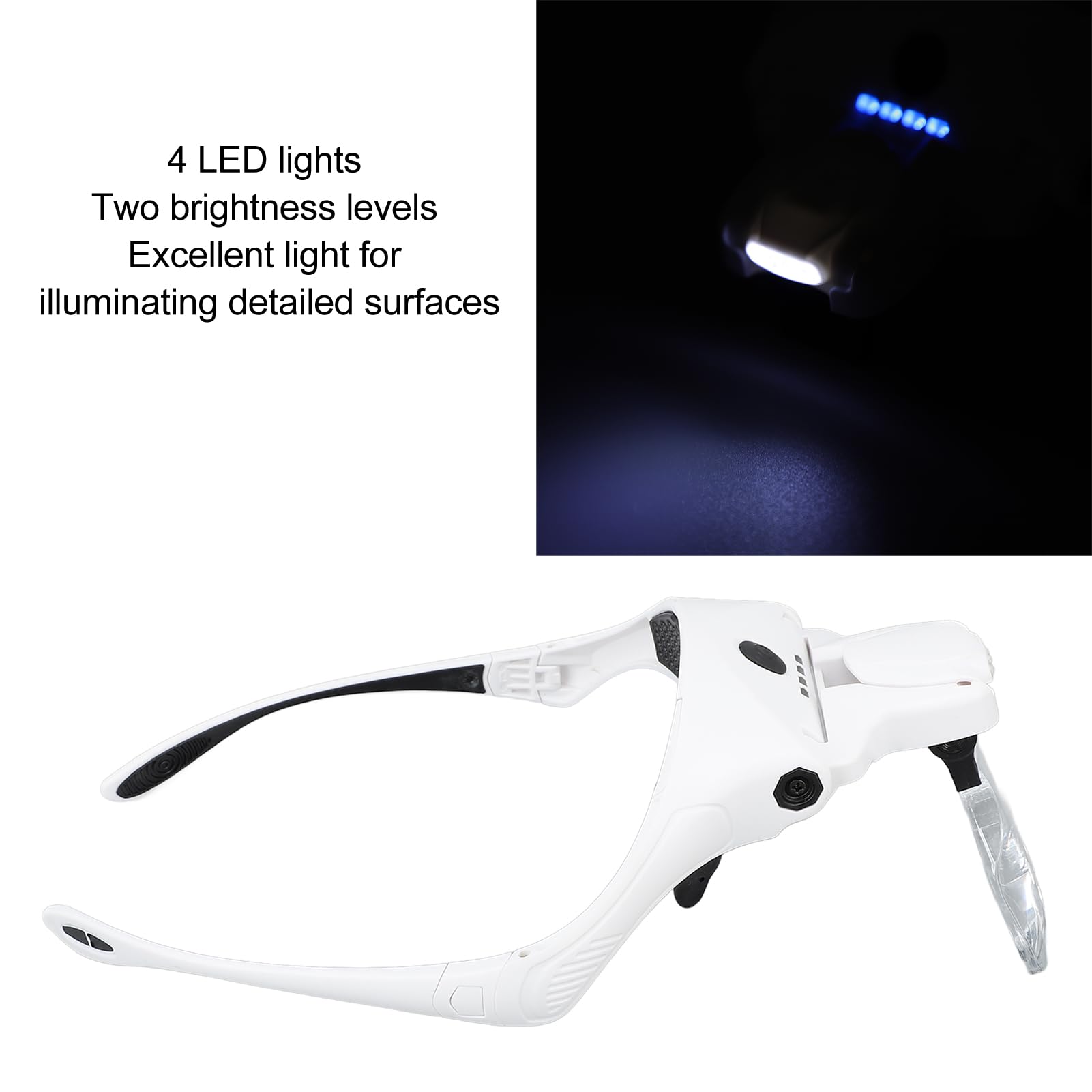 Loupe Bandeau Rechargeable à LED Lumineuse, Mains Libres pour Le Travail de Près, 5 Lentilles, Conception de Chargement USB pour la Lecture, la Réparation de Bijoux, L'artisanat, Matériau