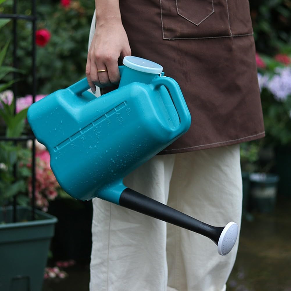 Annaffiatoio a bocca lunga, 5 l, adatto per giardini e vasi di fiori (blu)
