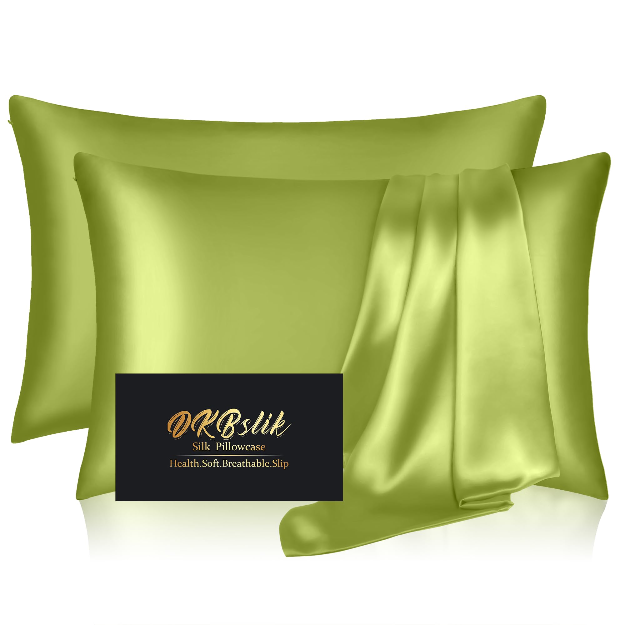 DKBslik Silk Pillow Cases 2 Pack Queen Size with Hidden Zipper, Olive Green