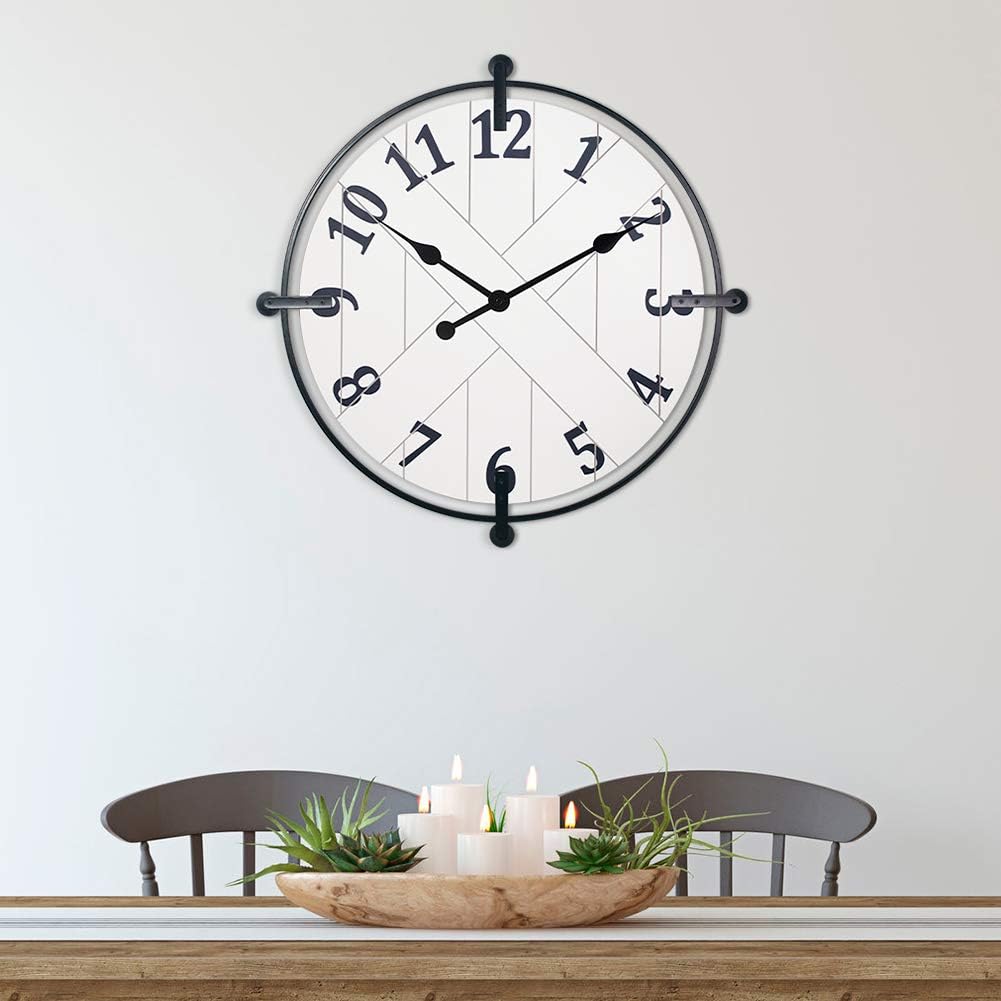 Prоduсt Dеаl PresenTime & Co Farmhouse Series Barn Door Clock, 24 inch, Silent No Ticking, Solid Wrought Iron with Shiplap Design, Elegant Cream White Color