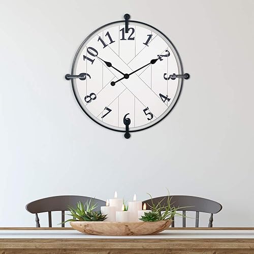 Miniatura 3 de Presentime & Co Farmhouse Series - Reloj de puerta de granero, 24 pulgadas, silencioso, sin ticks, hierro forjado sólido con diseño Shiplap,