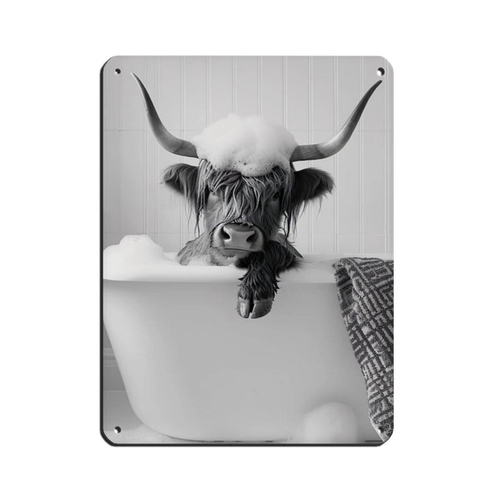 Highland Cow in The Bathtub, Funny Animal Poster (2) Tin Sign Vintage Metal Pub Club Cafe Bar Home Wall Art Decoration Poster Retro 12x16inch(30x40cm)