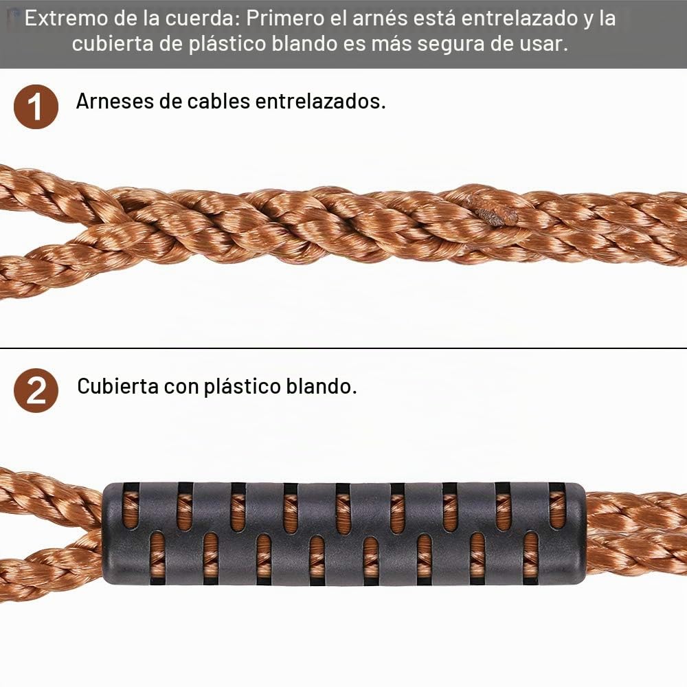 SELEWARE Juego de 2 Correas para Hamaca, Cuerda para Columpio de árbol, Correa para Silla de Hamaca con mosquetón de Acero Inoxidable, para Columpios en el Patio, Hamaca, Yoga, Boxeo, 240 cm