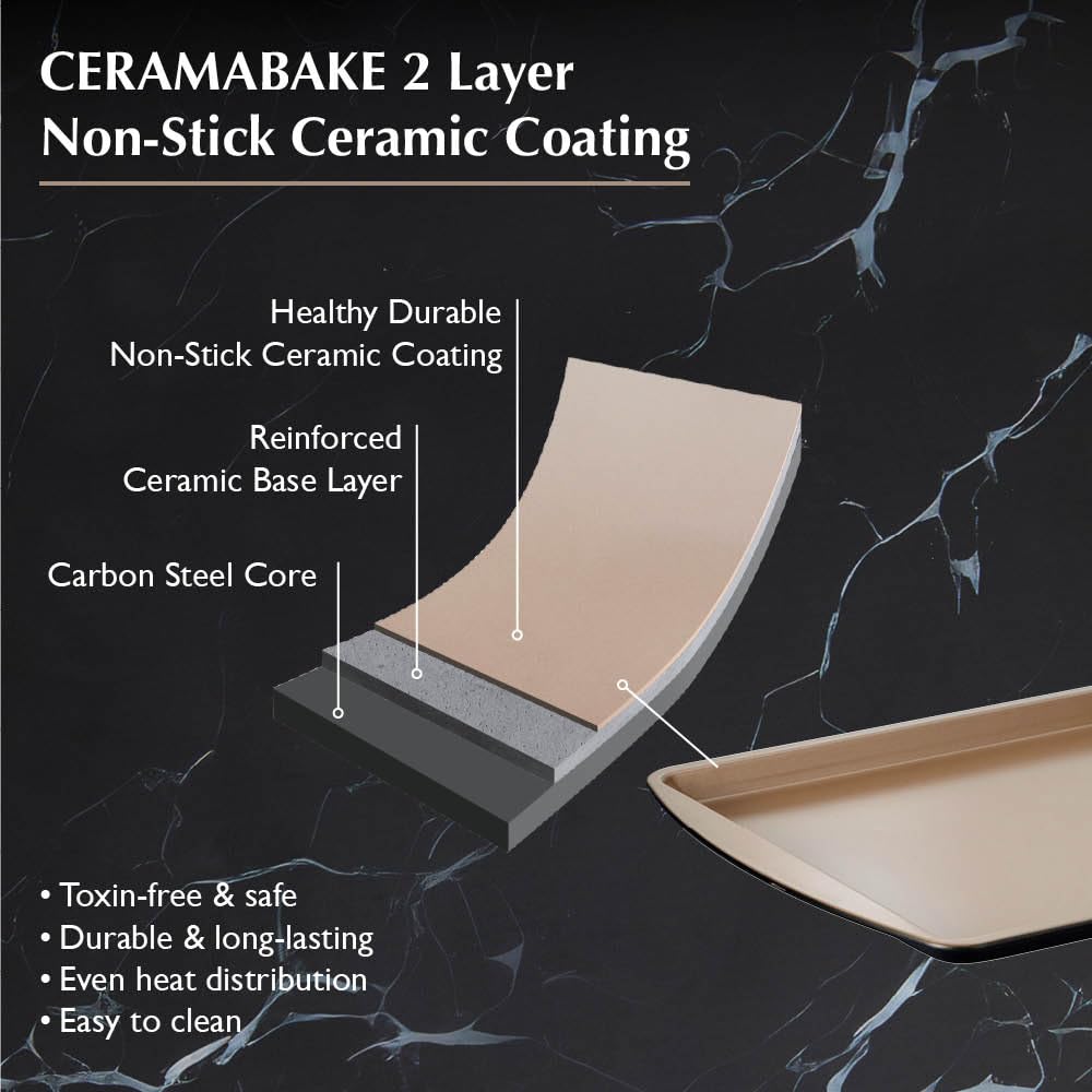 Stanley Rogers Ceramabake Plaque de cuisson en céramique antiadhésive saine 34 x 24 x 1,5 cm – Cuisson sans PFAS, PTFE, PFOS, PFOA, cadmium et plomb – Plaque de cuisson pour biscuits, rôtir les