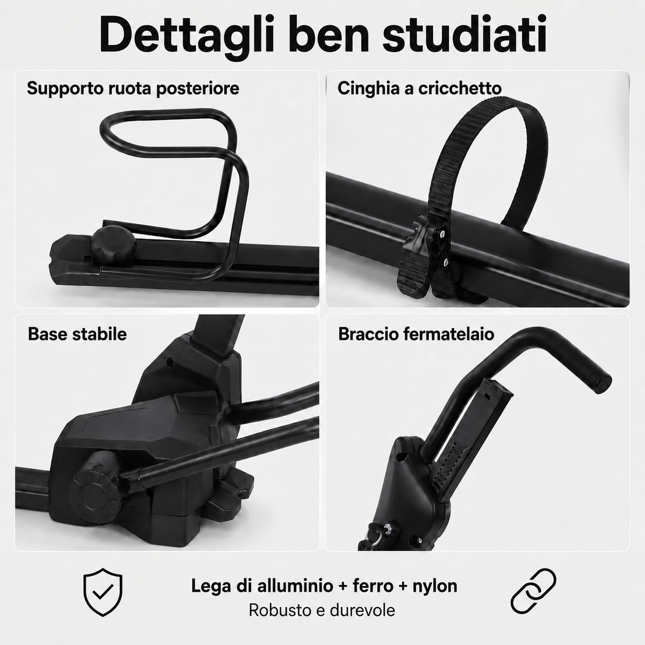 Portabici universale con protezione antifurto per auto SUV fino a 38 pollici | Con doppia chiusura e fissaggio a quattro punti, altezza regolabile da 75 a 98 cm per un trasporto sicuro