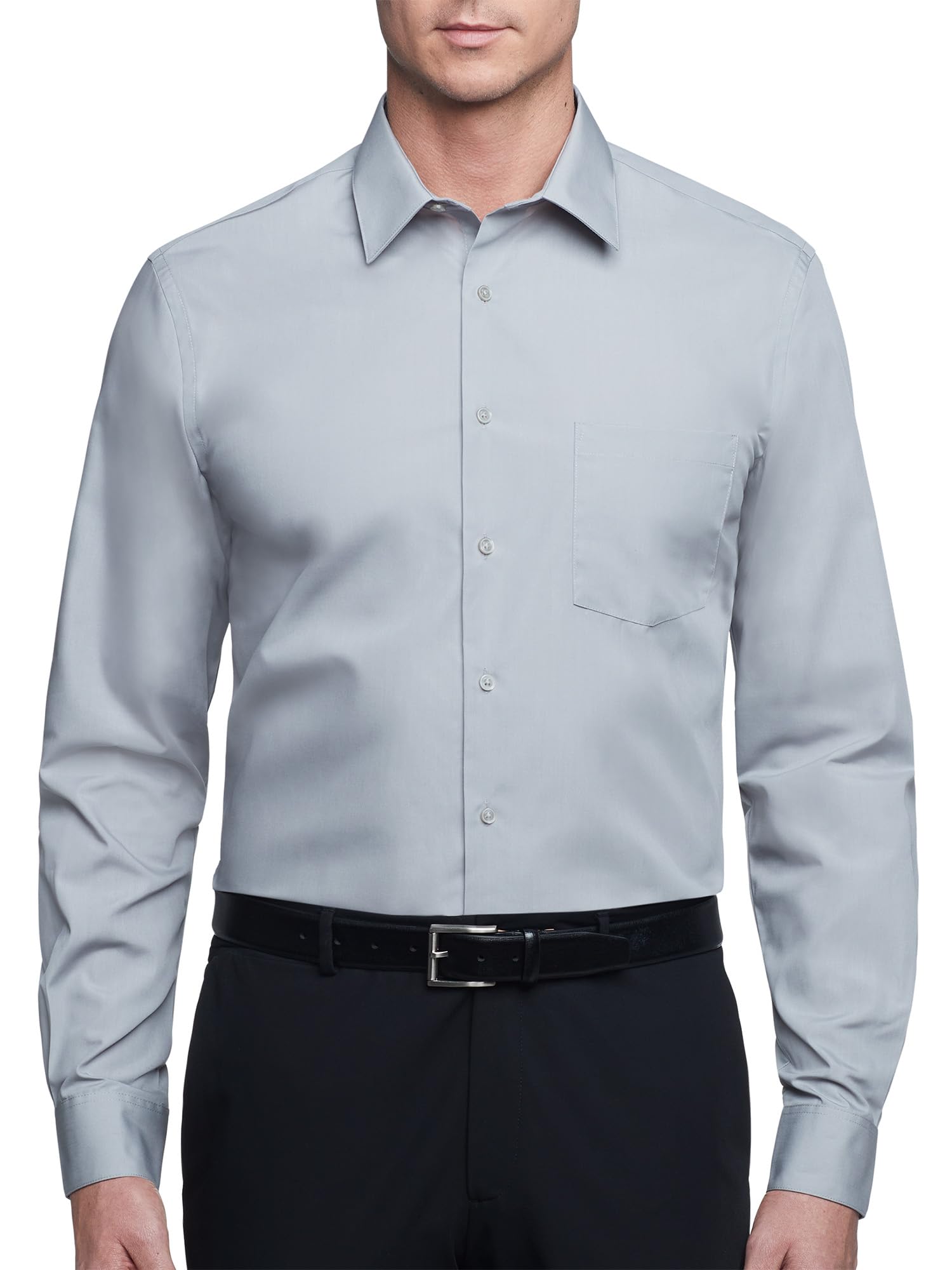 Van Heusen Men's Dress Shirt Regular Fit Poplin Solid, Grey Stone, 16.5" Neck 34"-35" Sleeve