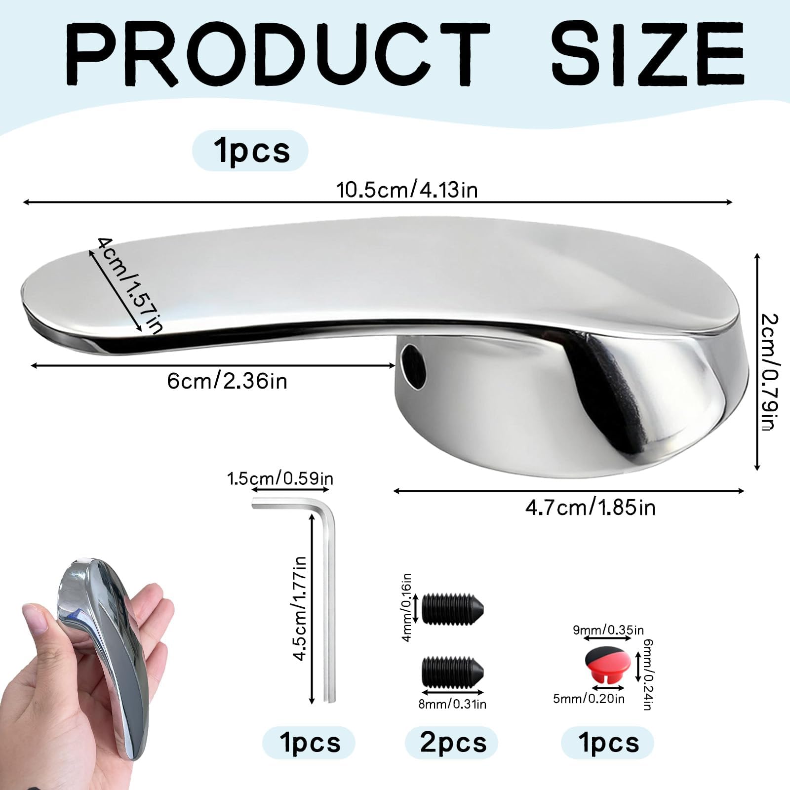 Maniglia per Rubinetti con Pulsante di Colore Caldo Freddo 40 mm, Compatibile con Sistemi di Acqua Calda e Fredda, in Lega di Zinco, per Cucina e Bagno, Design Elegante - Argento