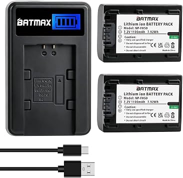 Batmax 2Packs NP-FH50 Battery + LCD USB Charger for Sony NP-FH30,NP-FH40,NP-FH50 H Series Batteries;Sony Alpha DSLR A230, DSLR A290, DSLR A330, DSLR A380, DSLR A390, Cyber-Shot DSC-HX1 Handycams