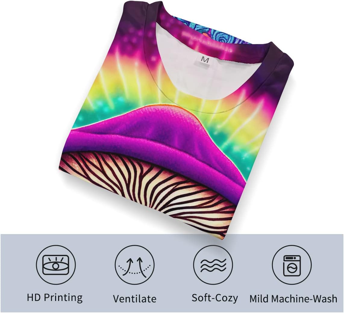 Novelty Tie Dye Style T-Shirts for Men Mushroom Print Shirt with Short Sleeves - Image 4