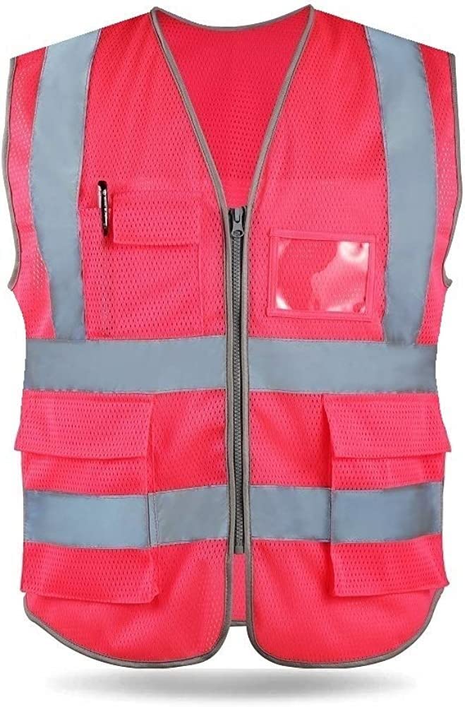 SKUZA Gilet di Sicurezza, Gilet di Sicurezza Riflettente, Gilet Riflettenti Ad Alta visibilità Ad Alta visibilità Giacca da Lavoro Executive Zip 2 Bande di Sicurezza Porta Cellulare Tasca ID