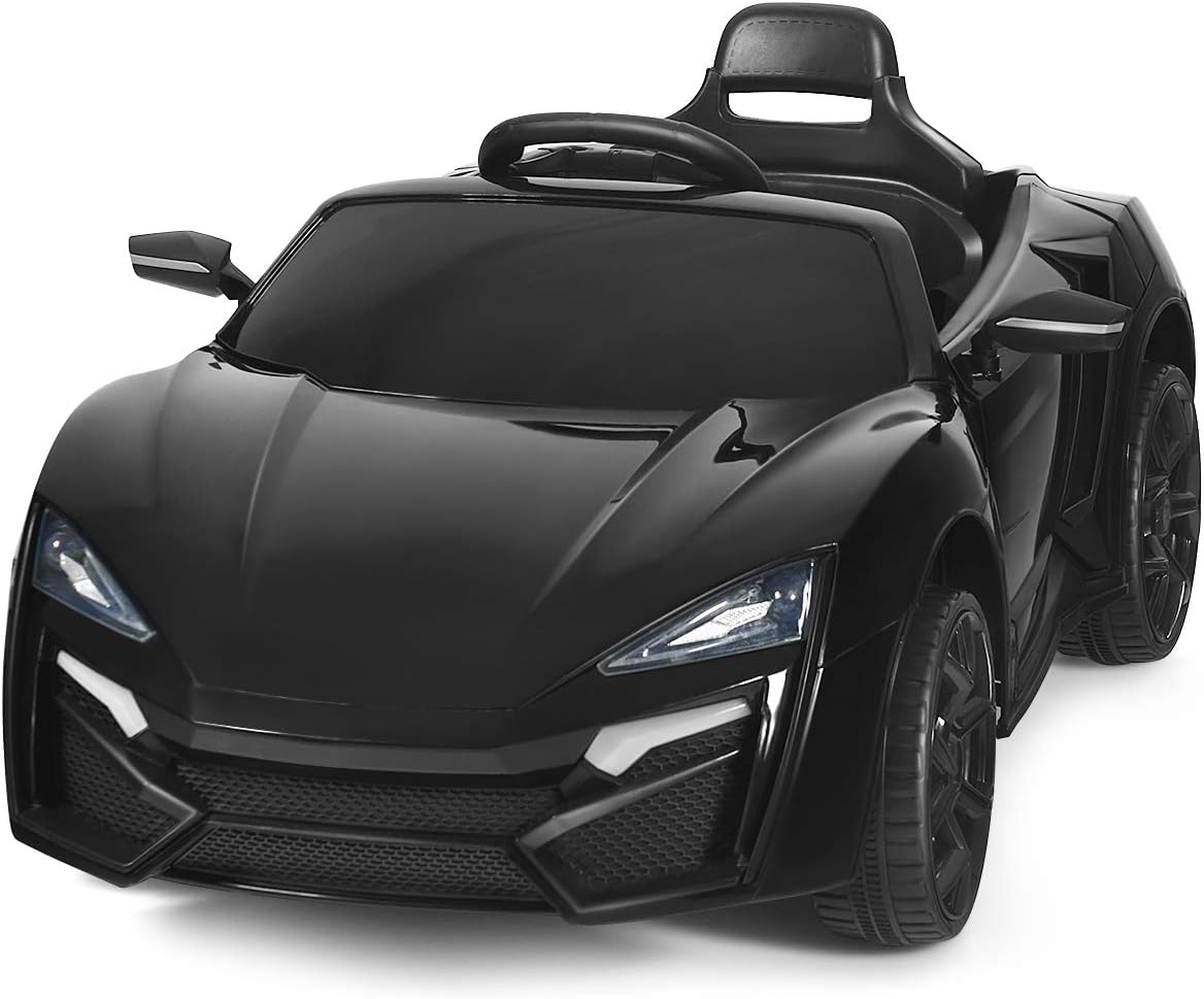 Ride on Car, 12V Battery Powered Electric Vehicle w/Manual & Remote Control Modes, LED Lights, Horn, Music, MP3, USB, TF, 3 Speeds, Spring Suspension, Ride on Toy for Boys Girls (Black)