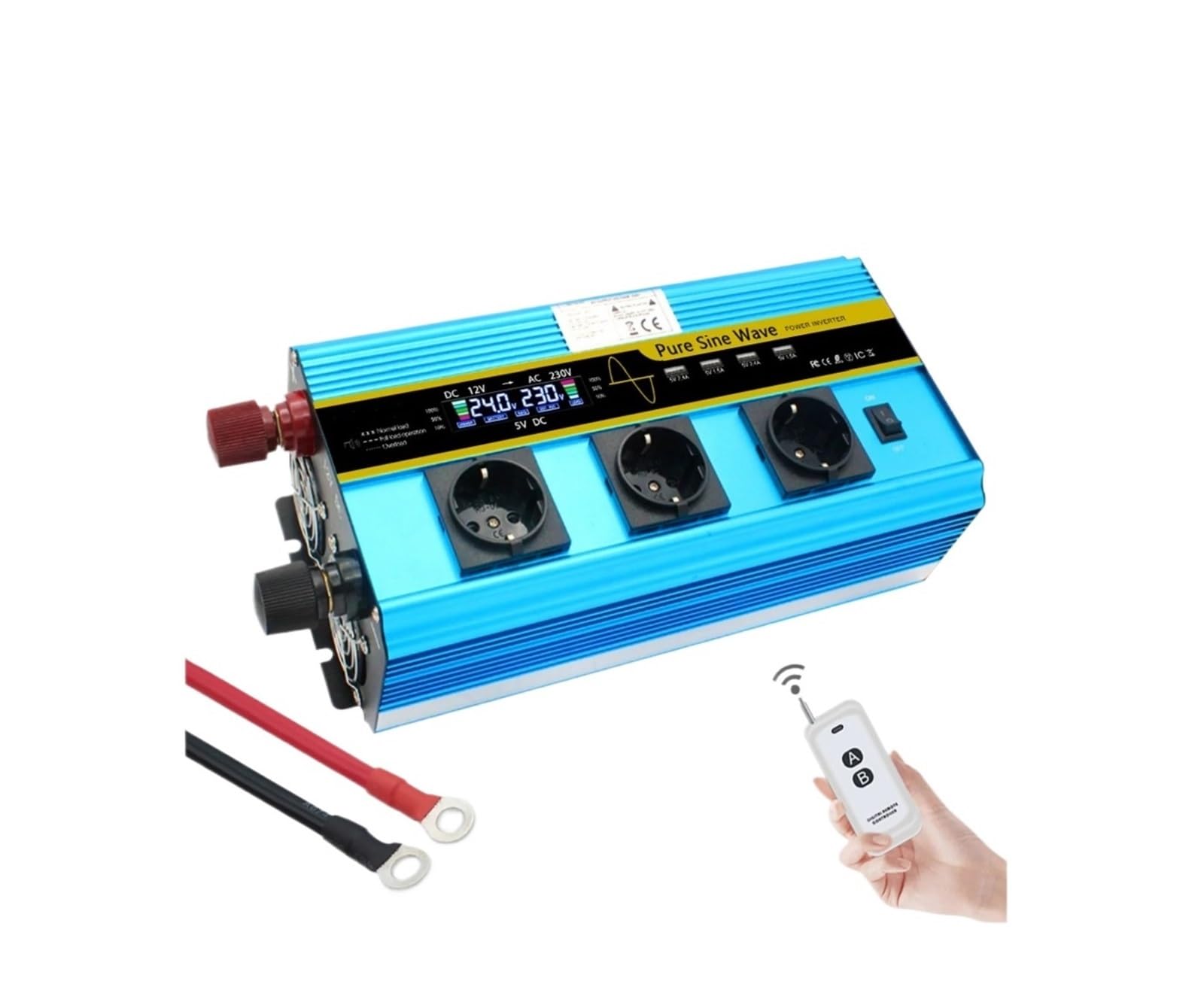 Convertidor Inversor Transformador Inversor De Onda Sinusoidal Pura 4000 W/6000 W/8000 W CC 12 V/24 V - CA 220 V/230 V Pantalla LCD Control Remoto Varios Enchufes UE(DC24V,220V 60Hz,6000W EU)