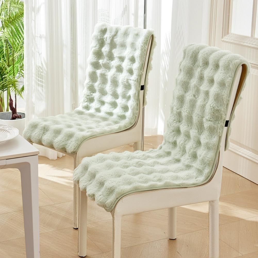 Faux Rabbit Fur Dining Chair Cushion Fuzzy Fluffy Kitchen Chair Pads Soft Plush Office Chair Slipcovers Non-Slip Furniture Protector For Living Room Bedroom Patio Chair(Green,50 * 135cm)