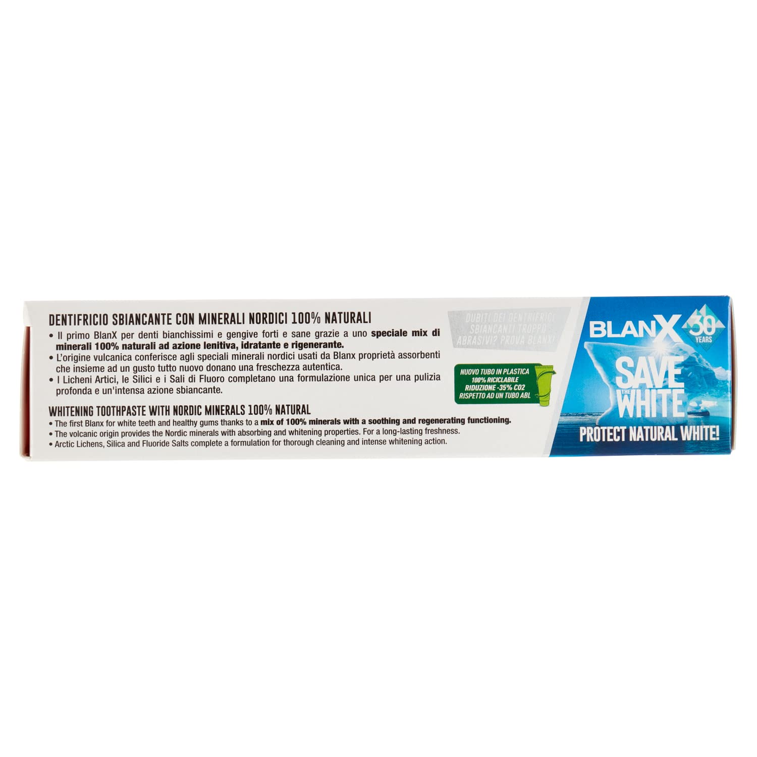 Blanx Dentifricio Sbiancante Nordic White, dentifricio sbiancante anti anti macchie, con minerali nordici naturali al 100%, freschezza istantanea da 75 ml + portachiavi Beni Culinari