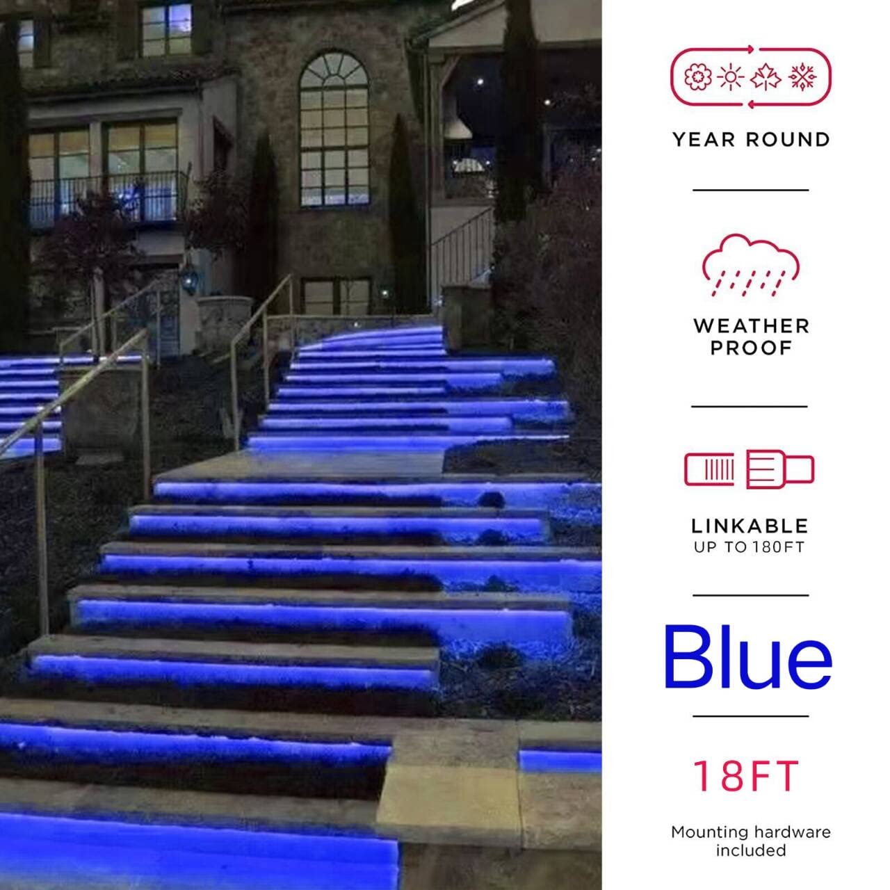 LAMPHOME Blue Neon Light Strip - 18FT Flexible LED Rope Lights for Indoor/Outdoor Use, Waterproof, 120LEDs, AC 110V Plug