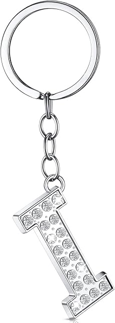 Yaomiao Initial Alphabet Keyring A-Z Letter Rhinestone Key Chain Silver Shiny Alloy Letter Key Ring for Women Men Birthday