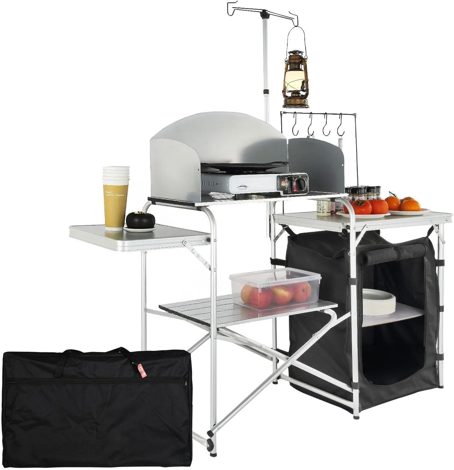 VEVOR Camping Kitchen Table, Folding Outdoor Cooking Table with Storage Carrying Bag, Aluminum Cook Station 1 Cupboard & Detachable Windscreen, Quick Set-up for Picnics, BBQ, RV Traveling, Black VEVOR Camping Kitchen Table, Folding Outdoor Cooking Table with Storage Carrying Bag, Aluminum Cook Station 1 Cupboard & Detachable Windscreen, Quick Set-up for Picnics, BBQ, RV Traveling, Black