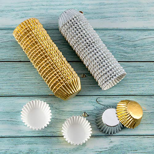 1000 Pcs Cupcake Liners 1.25 Inches Mini Foil Baking Cups Wrapper Muffin Cases Gold And Silver Tulip Paper Cups For Baby Shower, Birthday Party, Weddings Decorations (Silver,Gold) #TOP2