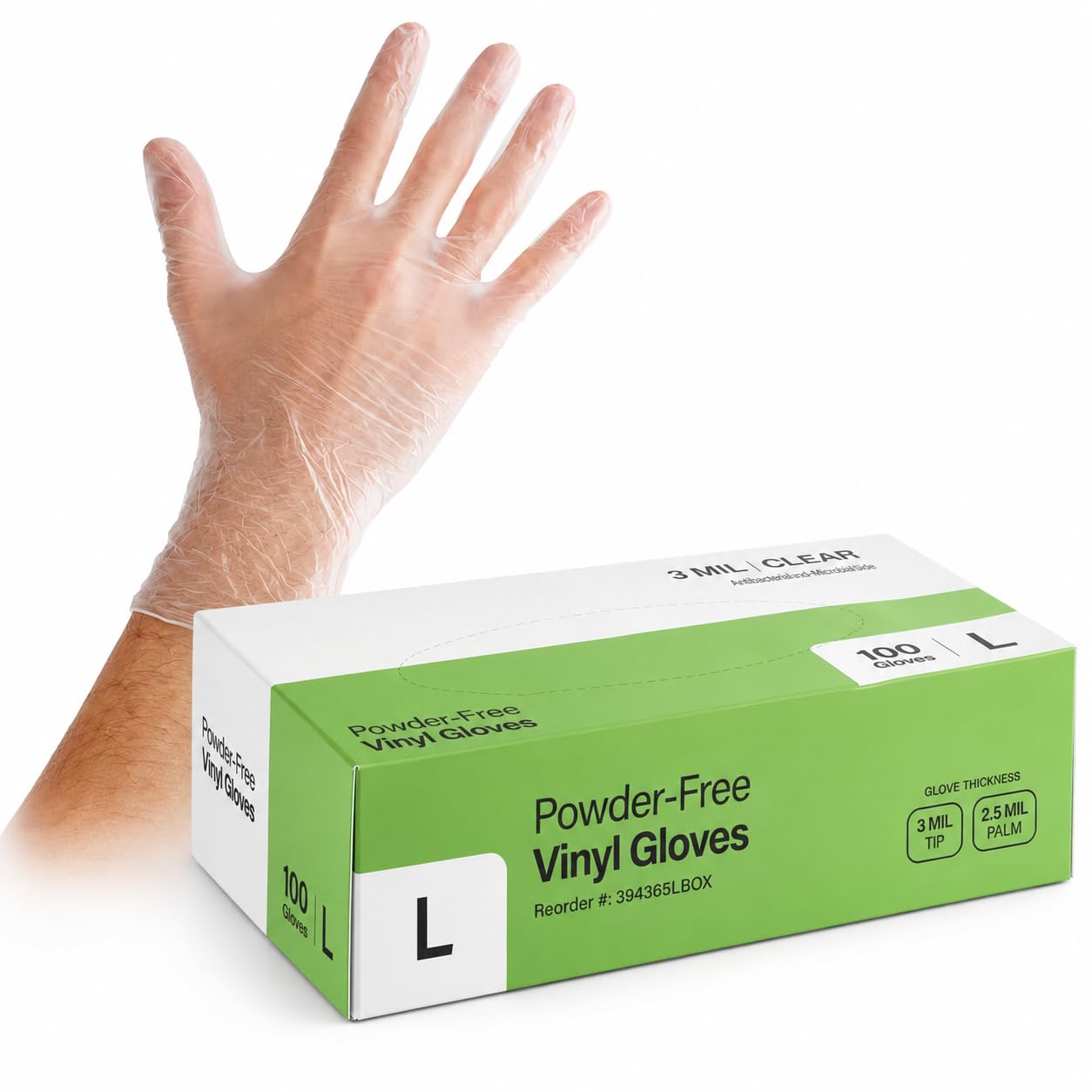 Powder-Free Vinyl Gloves by Glownary – Large, Vinyl, Clear, Pack of 1000, Model Pfv-1000