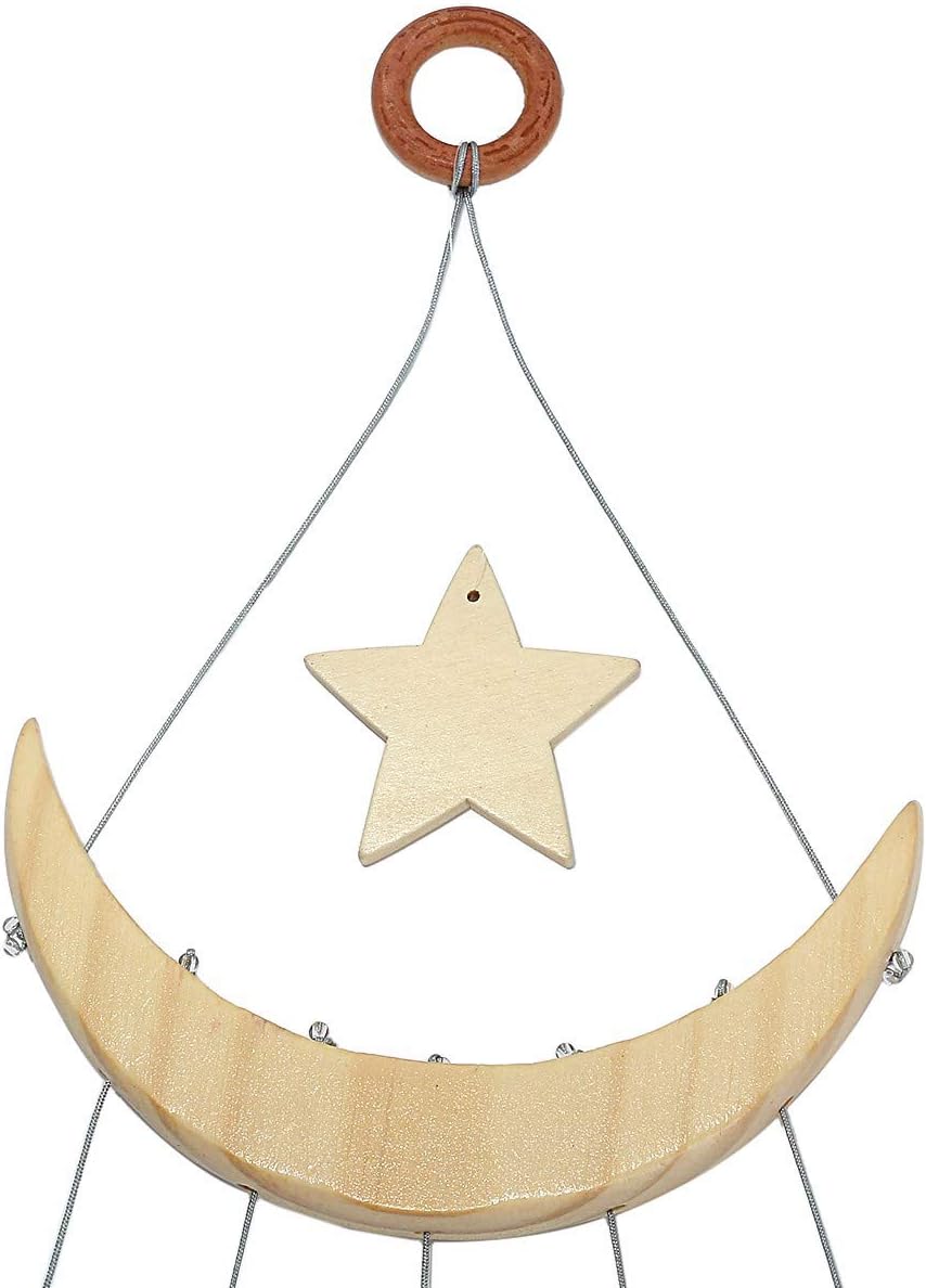 SUNYIK Handmade Natural Agate Slice Wind Chime for Garden Home Decor Window Ornament, Original Color, Star/Moon, 15-19 inch