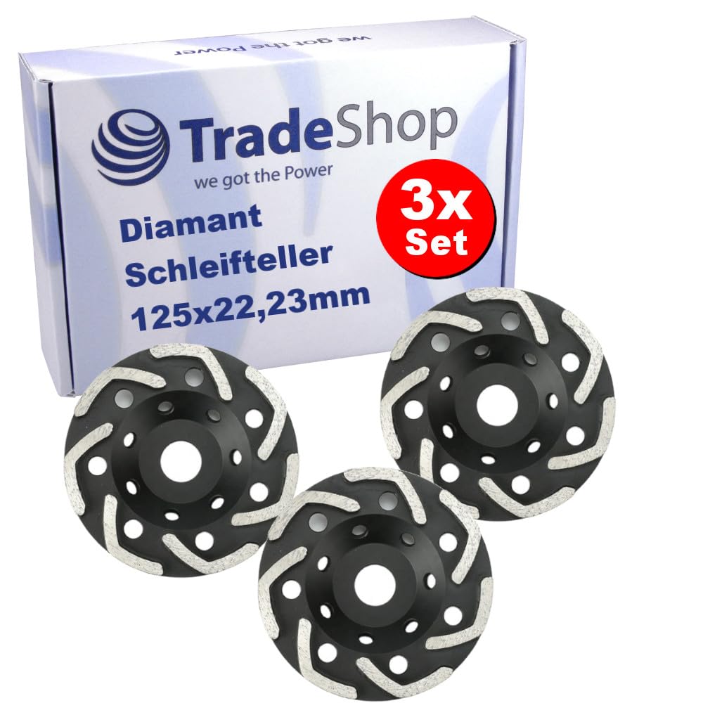 3 x Trade-Shop V-Segment diamentowy talerz szlifierski/garnek szlifierski 125 x 22,2 mm kompatybilny z DeWalt Eibenstock Festool Hilti Flex Collomix szlifierka frez do granitu marmuru