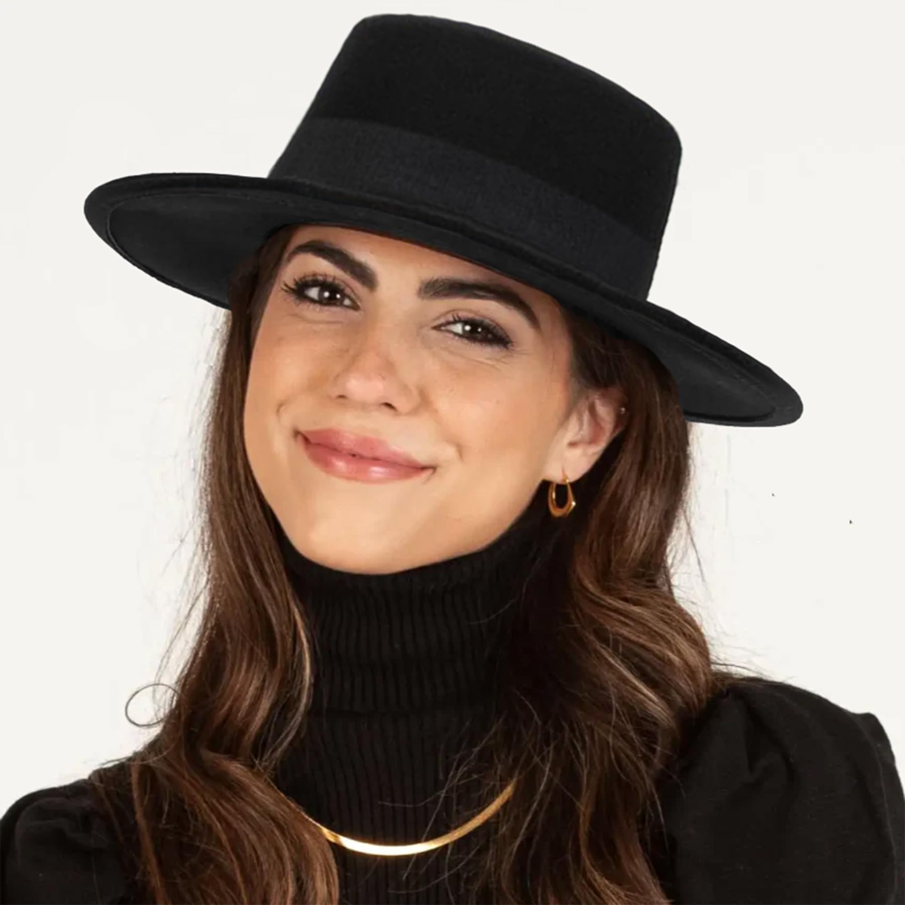 Chapeau Fedora à bord court pour homme et femme - Chapeau plat en feutre de laine - Tailles : S-M