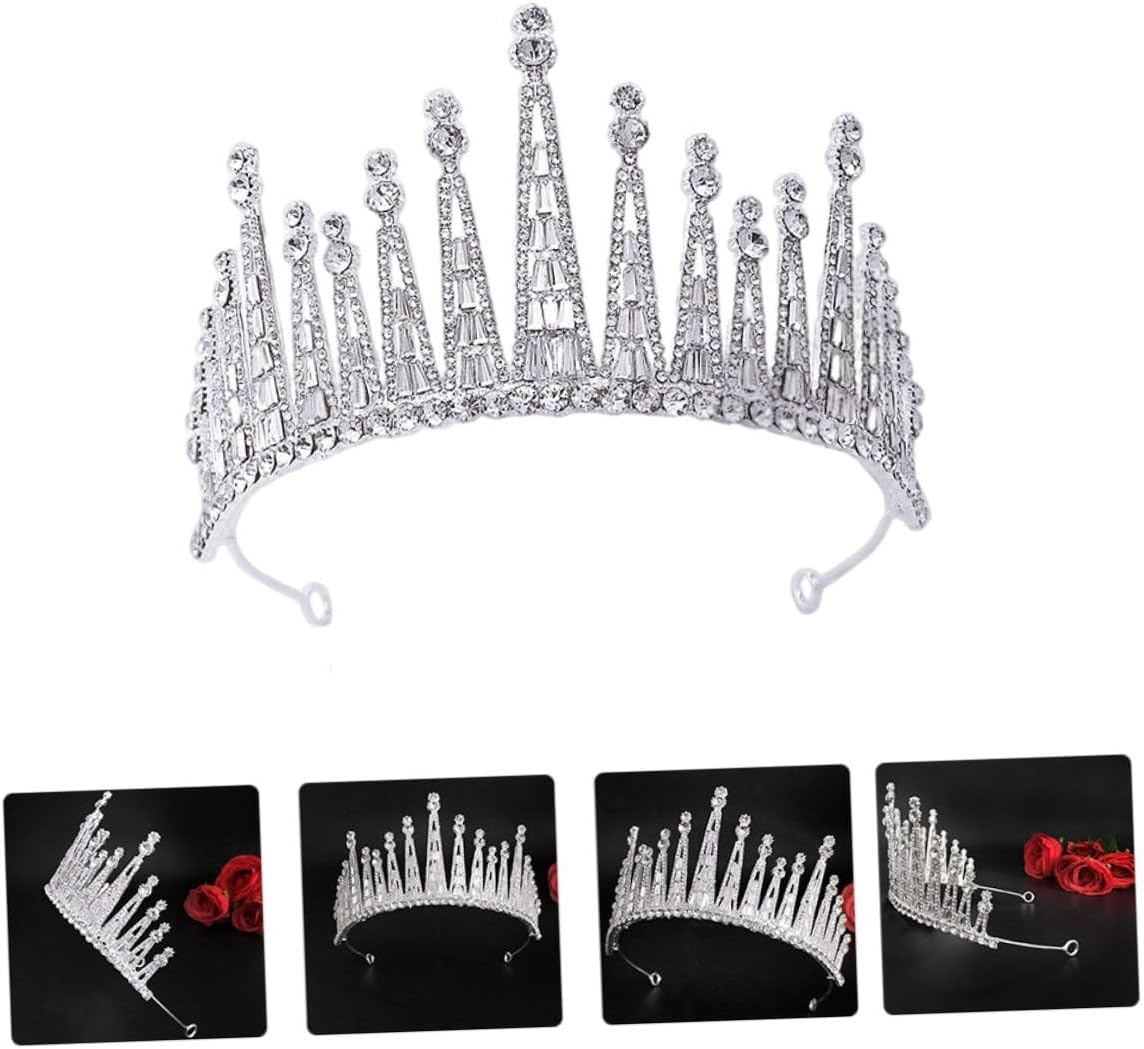 Baroque Rhinestone Bridal Tiara Crown Headdress Silver Wedding Hair Ornament for Bride Luxury Photo Shoot Accessories