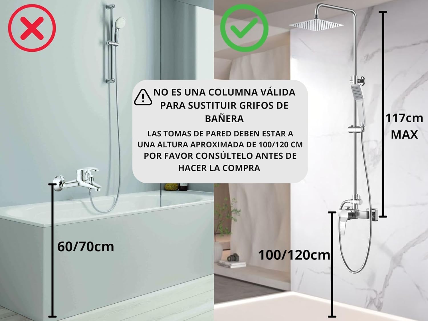 DUCHAS de baño Columna | COlumna DUCHA | COLumnade ducha CON GRIFO | columna ducha MONOMANDO | Conexión Universal | Fácil Instalación | Rociador Efecto Lluvia | Conjunto de Ducha