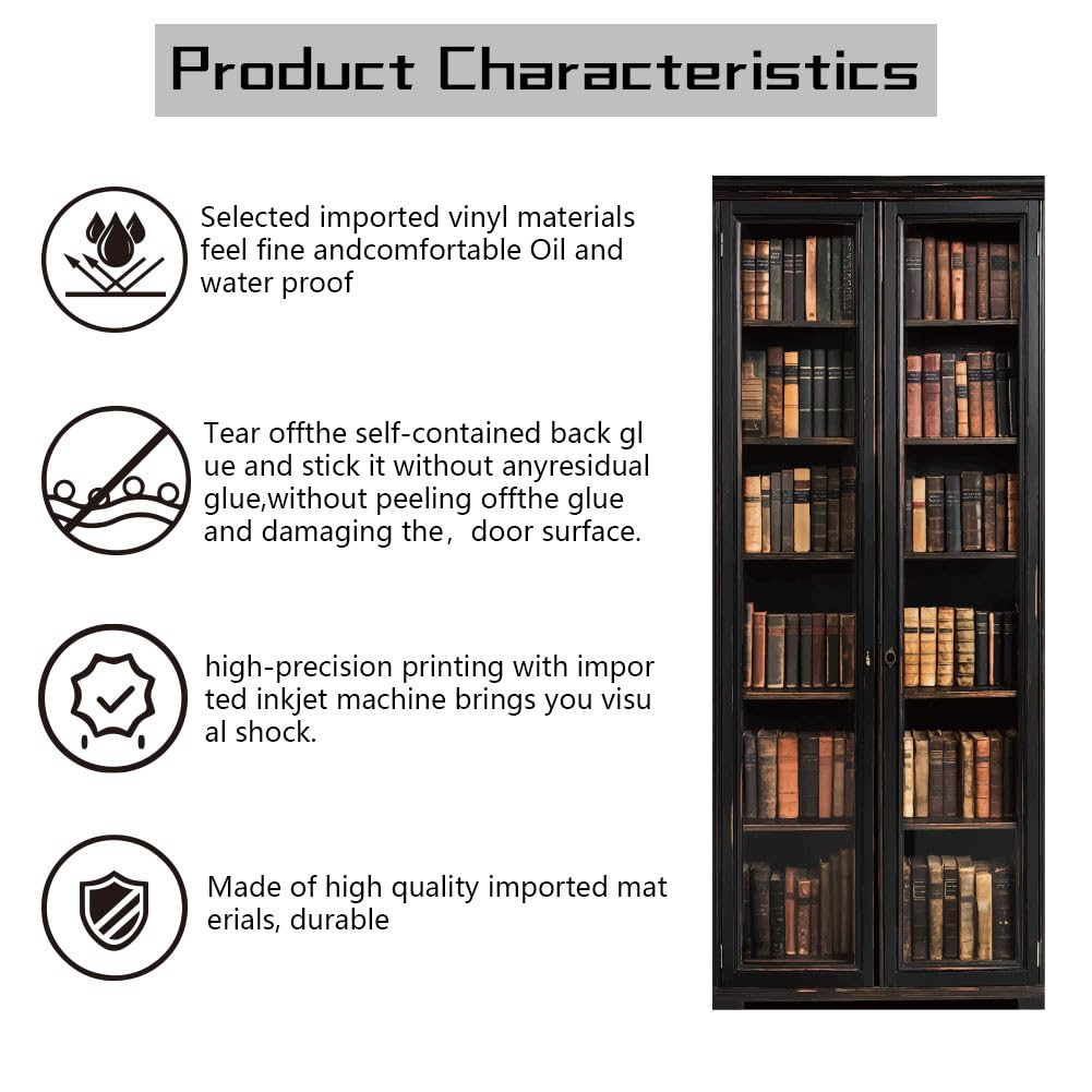 arricraft 2 pz Adesivo per Porta Autoadesivo, 80cmx200cm/31.5"X78.7" Adesivi Murali per Porte con Motivo A Mensola per Libri Adesivi In ​​PVC Carta Da Parati Rimovibile Decorazione per Camere